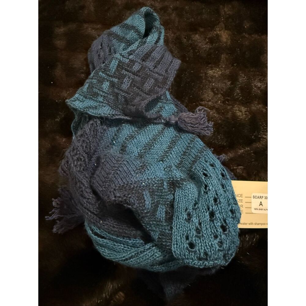 SIMPLY NATURAL Baby Alpaca Anastasia  Scarf Blue New